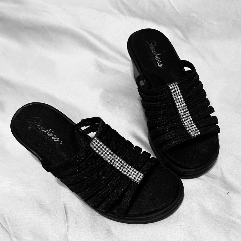 Skechers Black Rhinestone Slide Sandals